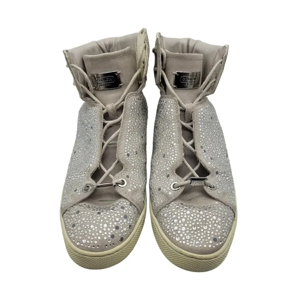 Preloved Coach Penda Nude Suede Jeweled High Top Sneakers Size 11M